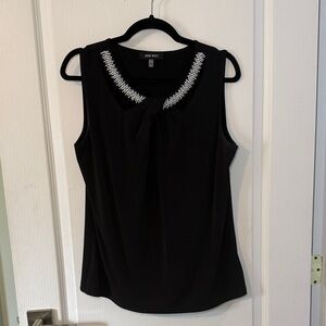 Nine West Black Sleeveless Blouse with Beaded Neckline